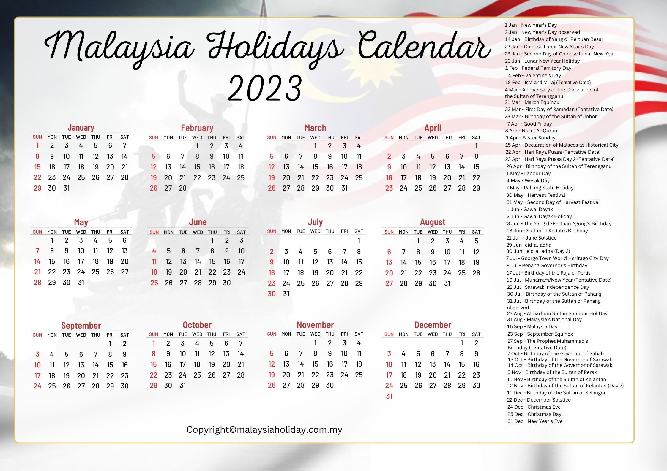 Calendar 2023 Malaysia Public Holidays